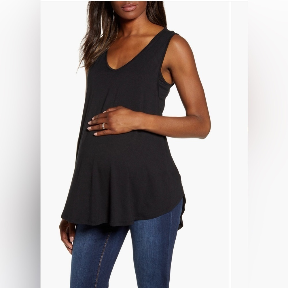 Angel Maternity Bamboo/Cotton Blend Swing Maternity/Nursing Tank Black Size‎ XL